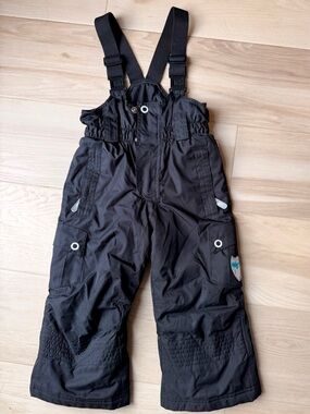 Etirel Kids Black Snow Bib Overalls Ski Pants Yeti Patch